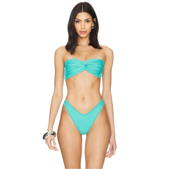 Montce Swim BINDED Thong Bikini Bottom - Teal - Minimal Coverage - High Cut - Picture 11 of 14